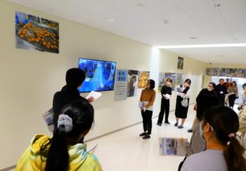 モニターから調理作業の見学